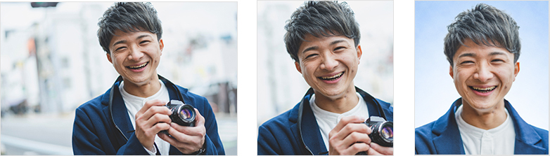 遺影写真の制作事例（Before/After）不要なものを削除した若い男性