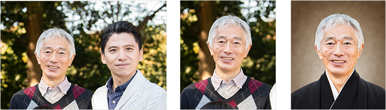 遺影写真の制作事例（Before/After）着物への着せ替えを行なった高齢男性